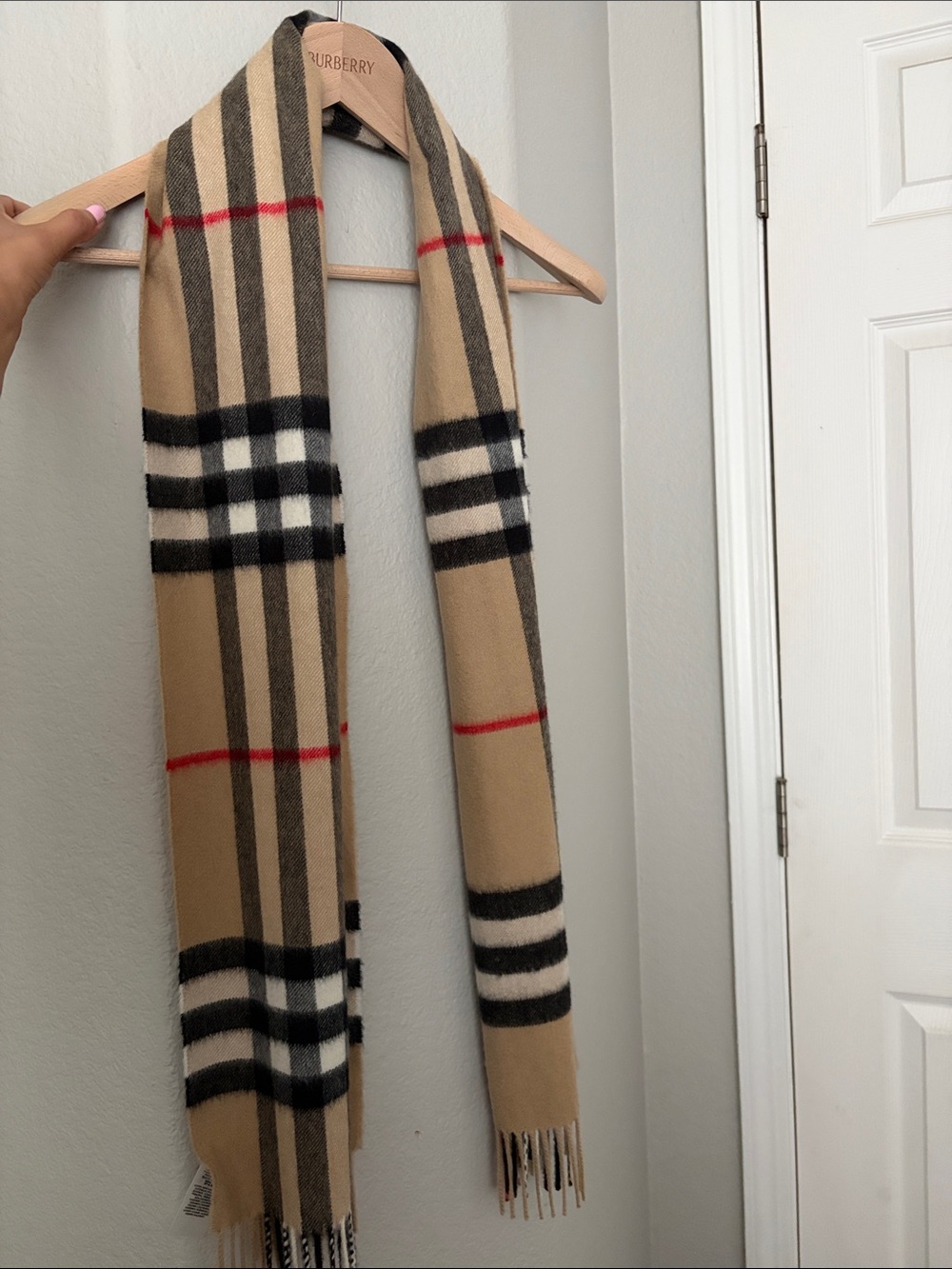 Burberry Tan Black White Red Classic Check Scarf